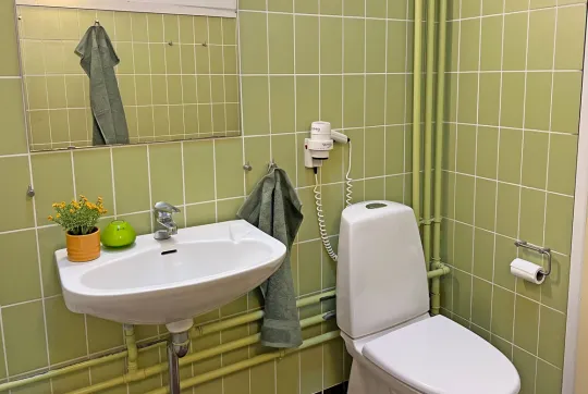 Badeværelse i feriehus for 4 personer med havudsigt i Hammershuse